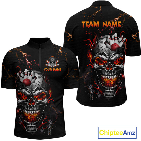 Thunder Bowling Jerseys Men Polo & 1/4 Zip Shirt Skull Bowling Shirt for Men HNT01