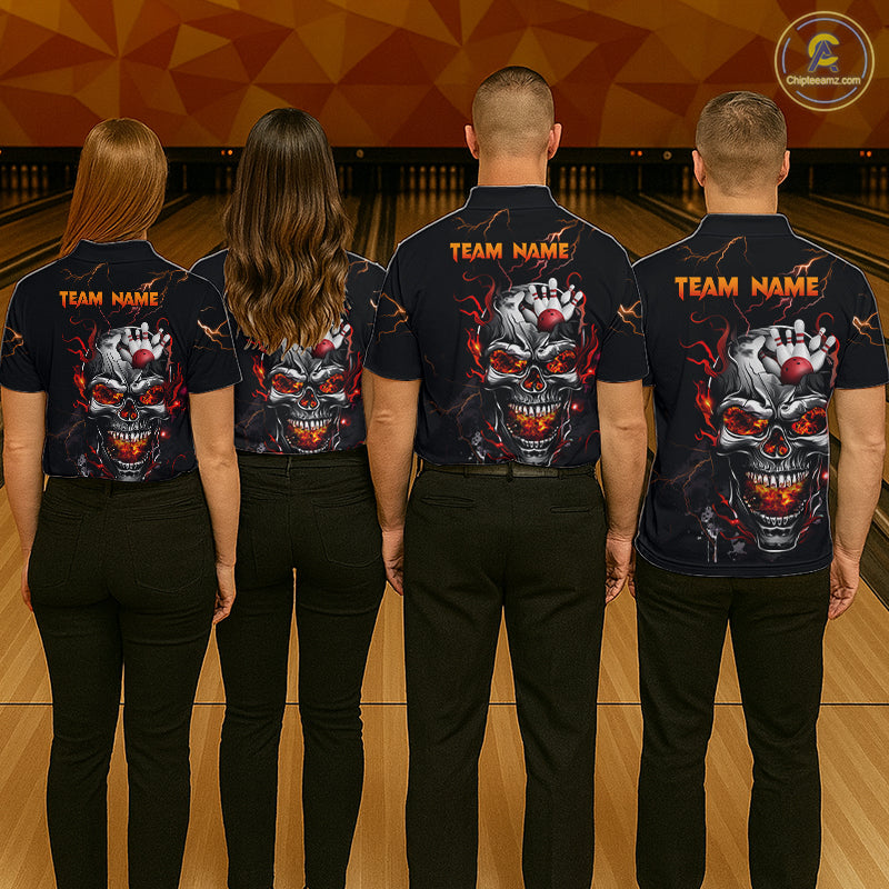 Thunder Bowling Jerseys Men Polo & 1/4 Zip Shirt Skull Bowling Shirt for Men HNT01