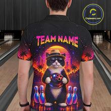 Load image into Gallery viewer, Custom Funny Neon Cat Bowling Jersey for Men Bowling Tournament Polo &amp; 1/4 Zip Bowling Team Shirts HNT210