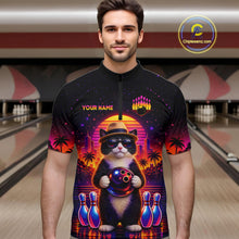 Load image into Gallery viewer, Custom Funny Neon Cat Bowling Jersey for Men Bowling Tournament Polo &amp; 1/4 Zip Bowling Team Shirts HNT210