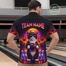 Load image into Gallery viewer, Custom Funny Neon Cat Bowling Jersey for Men Bowling Tournament Polo &amp; 1/4 Zip Bowling Team Shirts HNT210