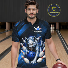 Load image into Gallery viewer, Wolf Bowling Shirts for Men Custom Blue Wolf Bowling Team Jersey Bowling League HNT284