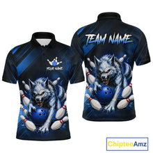 Load image into Gallery viewer, Wolf Bowling Shirts for Men Custom Blue Wolf Bowling Team Jersey Bowling League HNT284