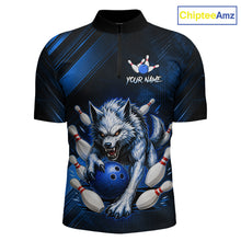 Load image into Gallery viewer, Wolf Bowling Shirts for Men Custom Blue Wolf Bowling Team Jersey Bowling League HNT284