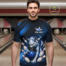 Load image into Gallery viewer, Wolf Bowling Shirts for Men Custom Blue Wolf Bowling Team Jersey Bowling League HNT284