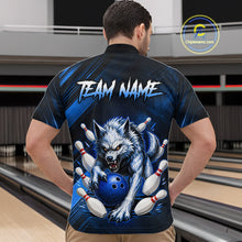 Load image into Gallery viewer, Wolf Bowling Shirts for Men Custom Blue Wolf Bowling Team Jersey Bowling League HNT284