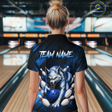 Load image into Gallery viewer, Wolf Bowling Shirts for Women Custom Blue Wolf Bowling Team Jersey Bowling League HNT284