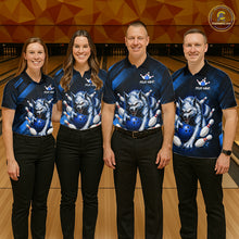 Load image into Gallery viewer, Wolf Bowling Shirts for Men Custom Blue Wolf Bowling Team Jersey Bowling League HNT284