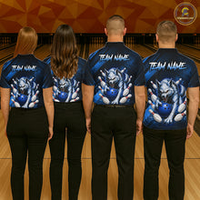 Load image into Gallery viewer, Wolf Bowling Shirts for Men Custom Blue Wolf Bowling Team Jersey Bowling League HNT284