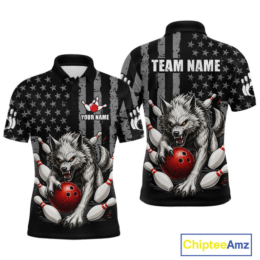 US Flag Wolf Bowling Shirts for Men Custom Wolf Bowling Team Jersey Bowling League HNT285