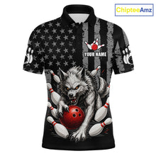 Load image into Gallery viewer, US Flag Wolf Bowling Shirts for Men Custom Wolf Bowling Team Jersey Bowling League HNT285