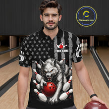 Load image into Gallery viewer, US Flag Wolf Bowling Shirts for Men Custom Wolf Bowling Team Jersey Bowling League HNT285