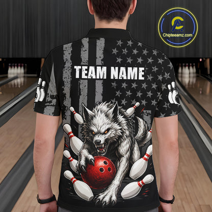 US Flag Wolf Bowling Shirts for Men Custom Wolf Bowling Team Jersey Bowling League HNT285