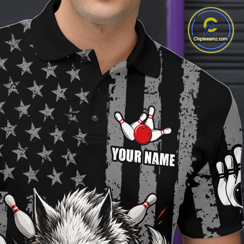 US Flag Wolf Bowling Shirts for Men Custom Wolf Bowling Team Jersey Bowling League HNT285