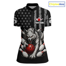 Load image into Gallery viewer, US Flag Wolf Bowling Shirts for Women Custom Wolf Bowling Team Jersey Bowling League HNT285