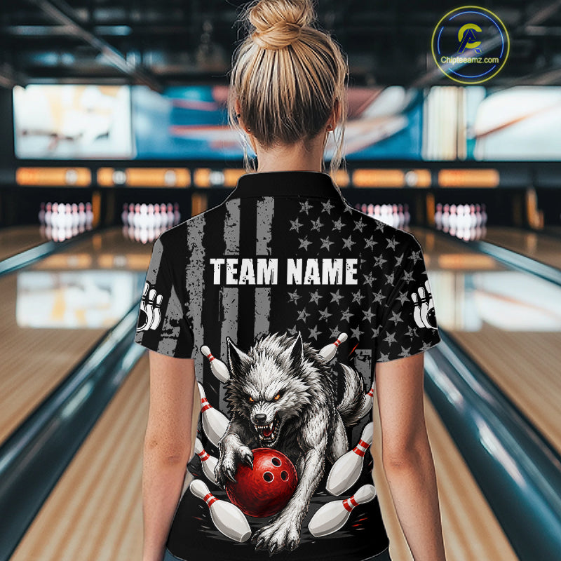 US Flag Wolf Bowling Shirts for Women Custom Wolf Bowling Team Jersey Bowling League HNT285