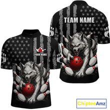 Load image into Gallery viewer, US Flag Wolf Bowling Shirts for Men Custom Wolf Bowling Team Jersey Bowling League HNT285
