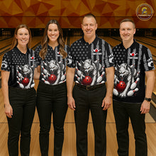 Load image into Gallery viewer, US Flag Wolf Bowling Shirts for Men Custom Wolf Bowling Team Jersey Bowling League HNT285