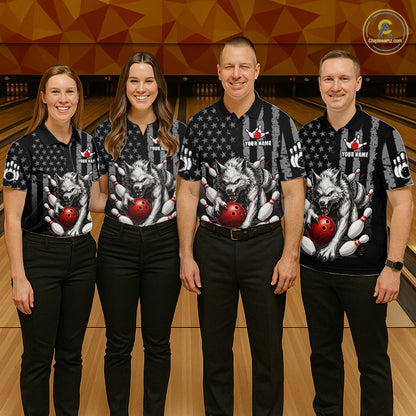 US Flag Wolf Bowling Shirts for Women Custom Wolf Bowling Team Jersey Bowling League HNT285