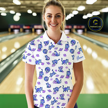 Load image into Gallery viewer, Woman wearing a cat patterned shirt in a bowling alley