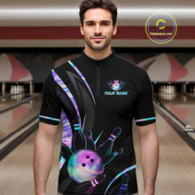 Load image into Gallery viewer, Custom Black and Holographic Bowling Jersey for Men Bowling Team Shirts Bowling League HNT395