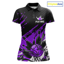 Load image into Gallery viewer, Custom Purple Bowling Jerseys For Women, Personalized Bowling Team Shirts Bowling Pin And Ball HNT283