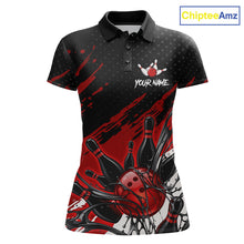 Load image into Gallery viewer, Custom Red Bowling Jerseys For Women, Personalized Bowling Team Shirts Bowling Pin And Ball HNT283