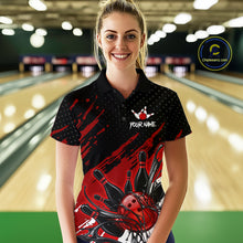 Load image into Gallery viewer, Custom Red Bowling Jerseys For Women, Personalized Bowling Team Shirts Bowling Pin And Ball HNT283