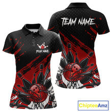 Load image into Gallery viewer, Custom Red Bowling Jerseys For Women, Personalized Bowling Team Shirts Bowling Pin And Ball HNT283