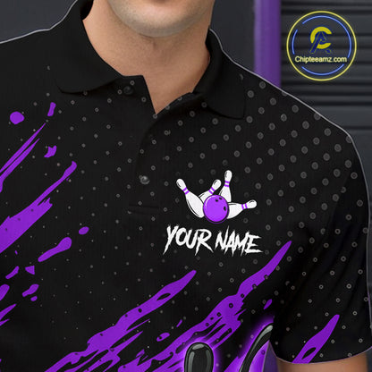 Custom Purple Bowling Jerseys For Men, Personalized Bowling Team Shirts Bowling Pin And Ball HNT283