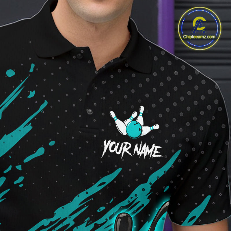 Custom Turquoise Bowling Jerseys For Men, Personalized Bowling Team Shirts Bowling Pin And Ball HNT283
