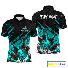 Load image into Gallery viewer, Custom Turquoise Bowling Jerseys For Men, Personalized Bowling Team Shirts Bowling Pin And Ball HNT283