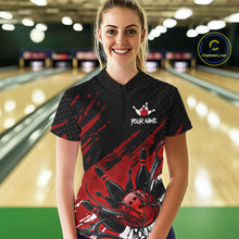 Load image into Gallery viewer, Custom Red Bowling Jerseys For Women, Personalized Bowling Team Shirts Bowling Pin And Ball HNT283