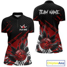 Load image into Gallery viewer, Custom Red Bowling Jerseys For Women, Personalized Bowling Team Shirts Bowling Pin And Ball HNT283