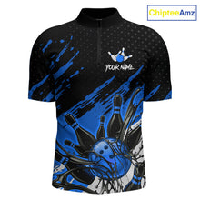 Load image into Gallery viewer, Custom Blue Bowling Jerseys For Men, Personalized Bowling Team Shirts Bowling Pin And Ball HNT283