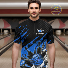 Load image into Gallery viewer, Custom Blue Bowling Jerseys For Men, Personalized Bowling Team Shirts Bowling Pin And Ball HNT283