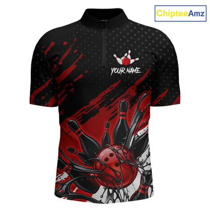 Custom Red Bowling Jerseys For Men, Personalized Bowling Team Shirts Bowling Pin And Ball HNT283