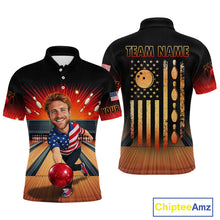 Load image into Gallery viewer, Custom Photo Funny American Flag Bowling Jersey for Men Bowling Team Shirts Polo &amp; 1/4 Zip HNT342