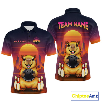 Custom Retro Capybara Bowling Jersey for Men Bowling Team Shirts Bowling Polo & 1/4 Zip HNT260