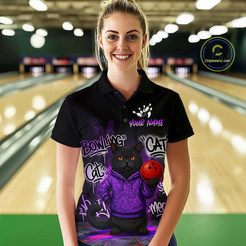 Custom Funny Black Cat Bowling Jersey for Women Bowling League Bowling Team Shirts HN289