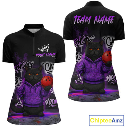 Custom Funny Black Cat Bowling Jersey for Women Bowling League Bowling Team Shirts HN289