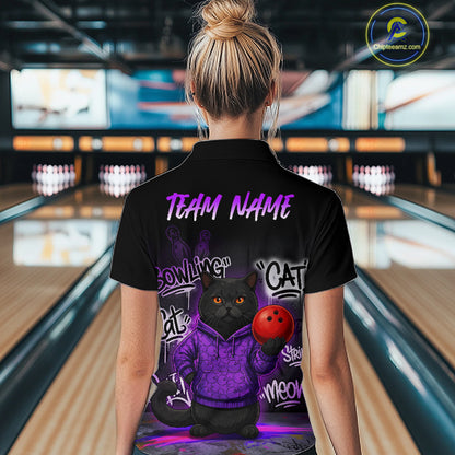 Custom Funny Black Cat Bowling Jersey for Women Bowling League Bowling Team Shirts HN289