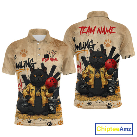 Custom Black Cat Bowling Jersey for Men Funny Cat Bowling League Bowling Team Shirts HN290