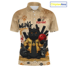 Load image into Gallery viewer, Custom Black Cat Bowling Jersey for Men Funny Cat Bowling League Bowling Team Shirts HN290