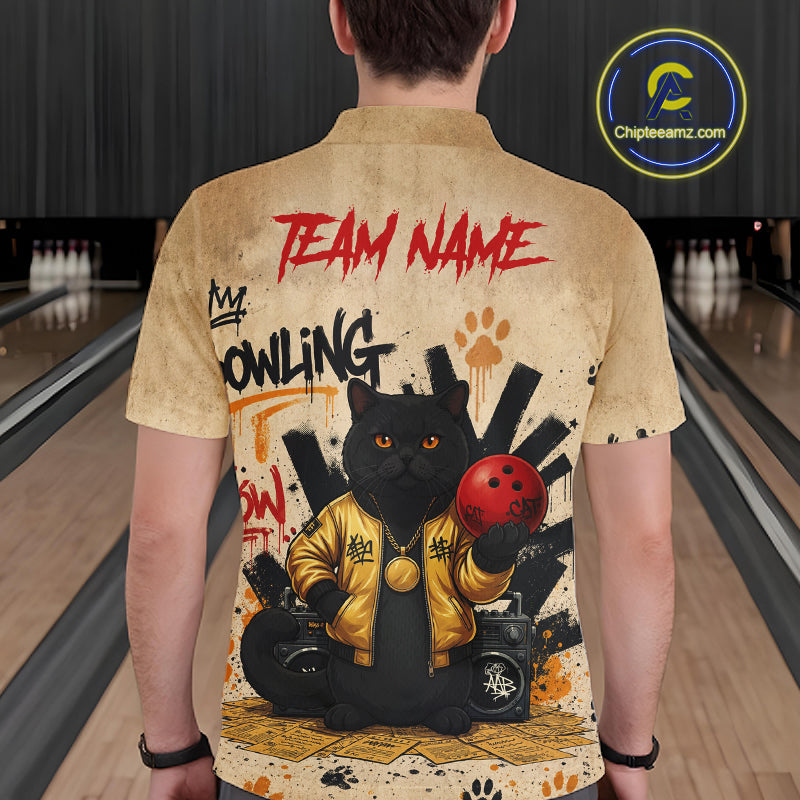 Custom Black Cat Bowling Jersey for Men Funny Cat Bowling League Bowling Team Shirts HN290