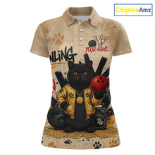 Load image into Gallery viewer, Custom Black Cat Bowling Jersey for Women Funny Cat Bowling League Bowling Team Shirts HN290