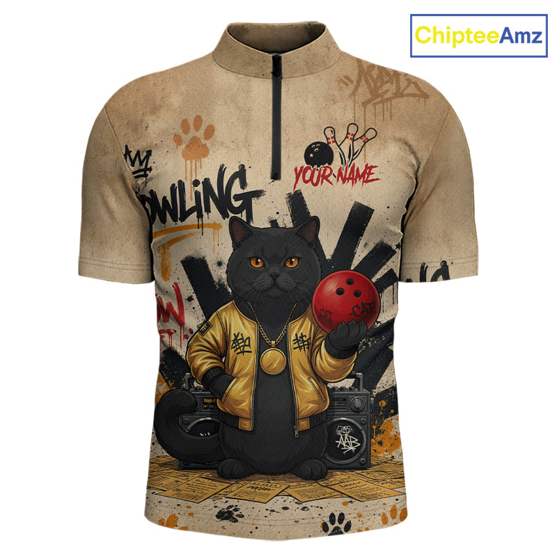 Custom Black Cat Bowling Jersey for Men Funny Cat Bowling League Bowling Team Shirts HN290