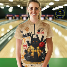 Load image into Gallery viewer, Custom Black Cat Bowling Jersey for Women Funny Cat Bowling League Bowling Team Shirts HN290