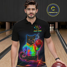 Load image into Gallery viewer, Custom Neon Black Cat Bowling Jersey for Men Funny Bowling League Bowling Team Shirts HN291