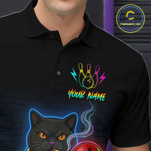Load image into Gallery viewer, Custom Neon Black Cat Bowling Jersey for Men Funny Bowling League Bowling Team Shirts HN291